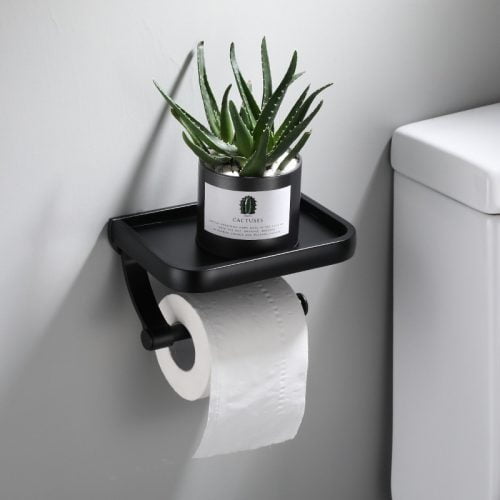 Porte-Papier Toilette Noir Sur Pied - Design Compact 17x15 Cm - Pour Petites Salles De Bain - Sans Percer